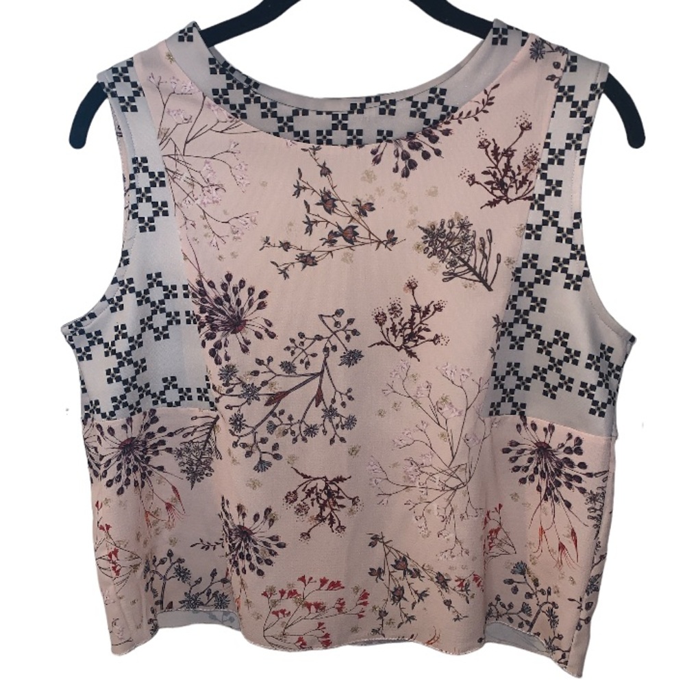 Zara W/B Collection Floral and Geo Print Cropped Tank Top